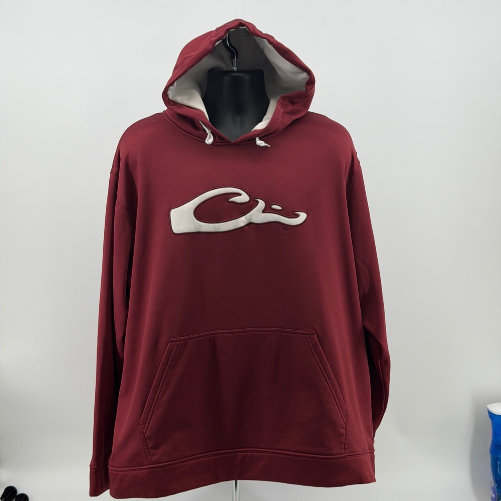 Drake Hoodie Sz XL Maroon Pullover Duck Head Logo Performance Fleece Long Sleeve